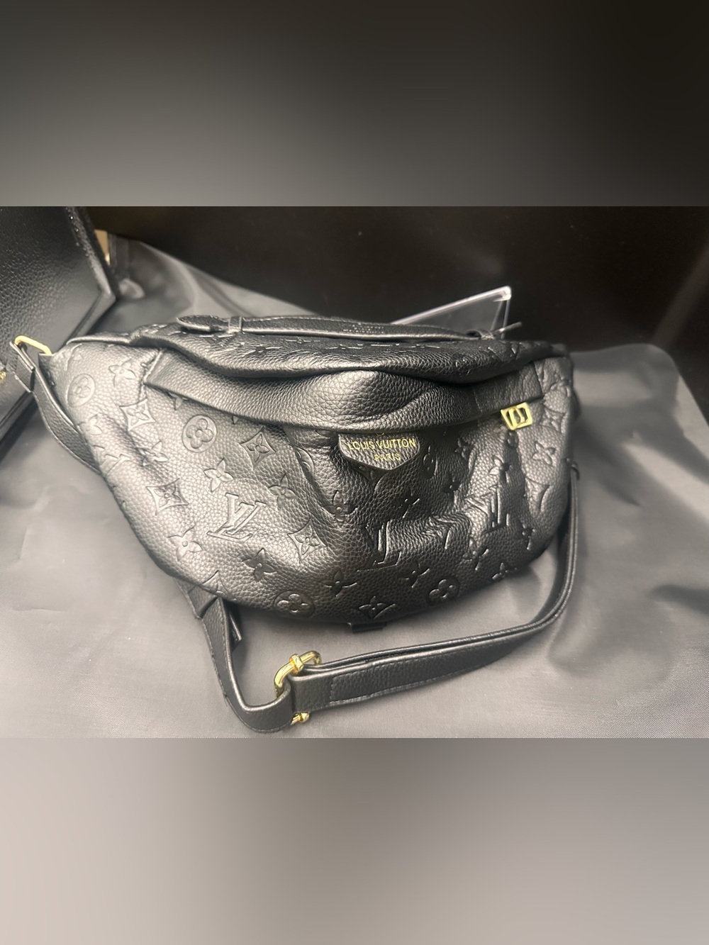 Black Embossed Monogram Leather Fanny Pack